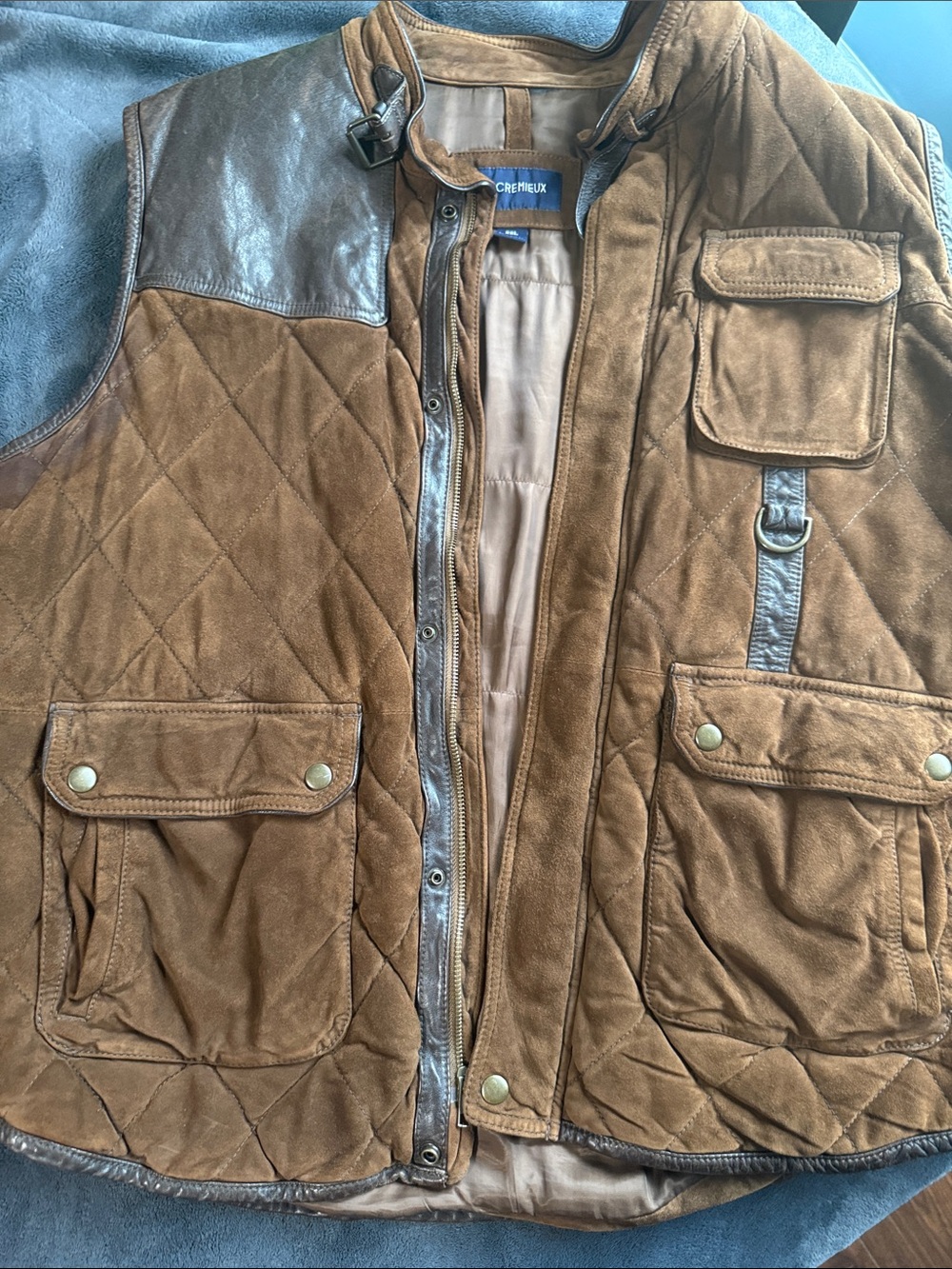 Daniel Cremieux Quilted Suede Vest in Chestnut Brown with Leather Trim